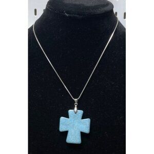 Blue Stone Cross Silver Necklace Women's Cosmetic Jewlery